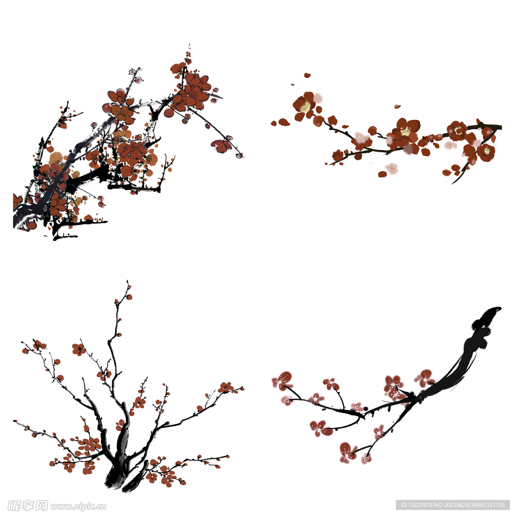 水墨红梅腊梅梅花花卉背景