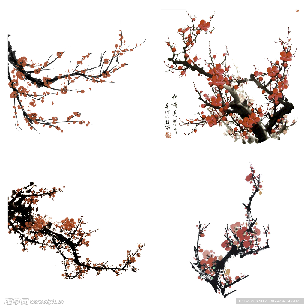 水墨红梅腊梅梅花花卉背景