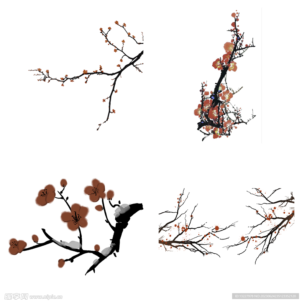 水墨红梅腊梅梅花花卉背景