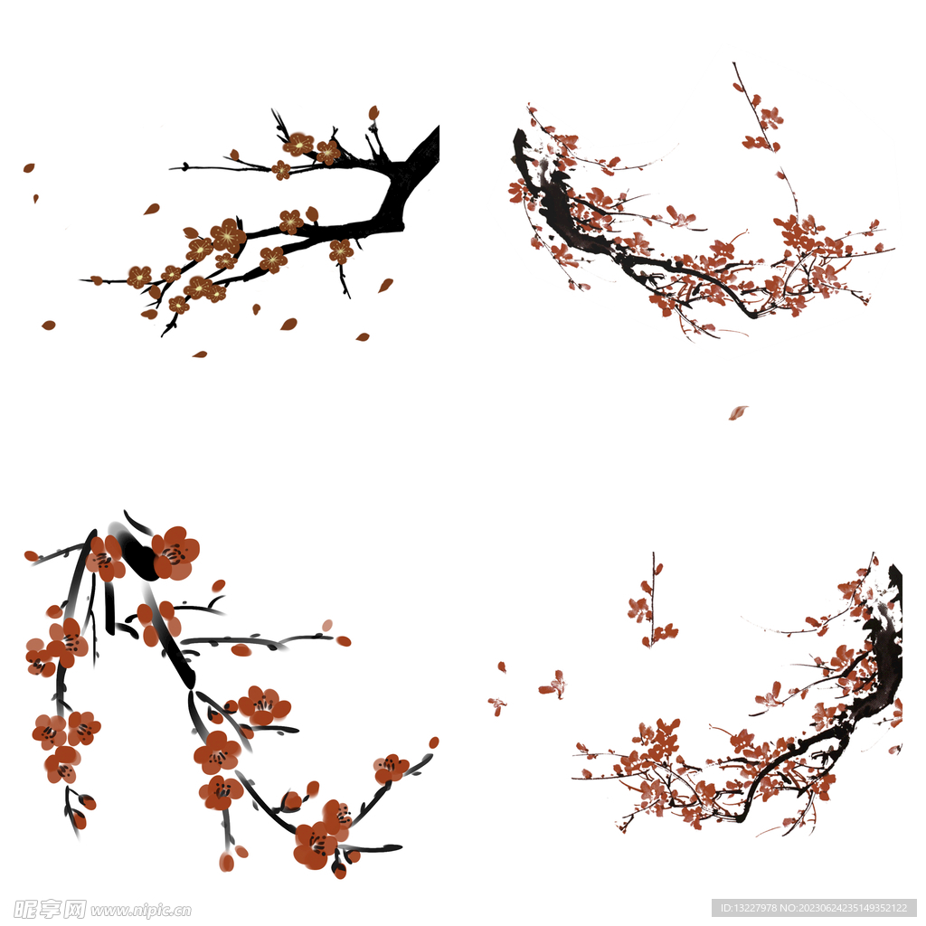 水墨红梅腊梅梅花花卉背景