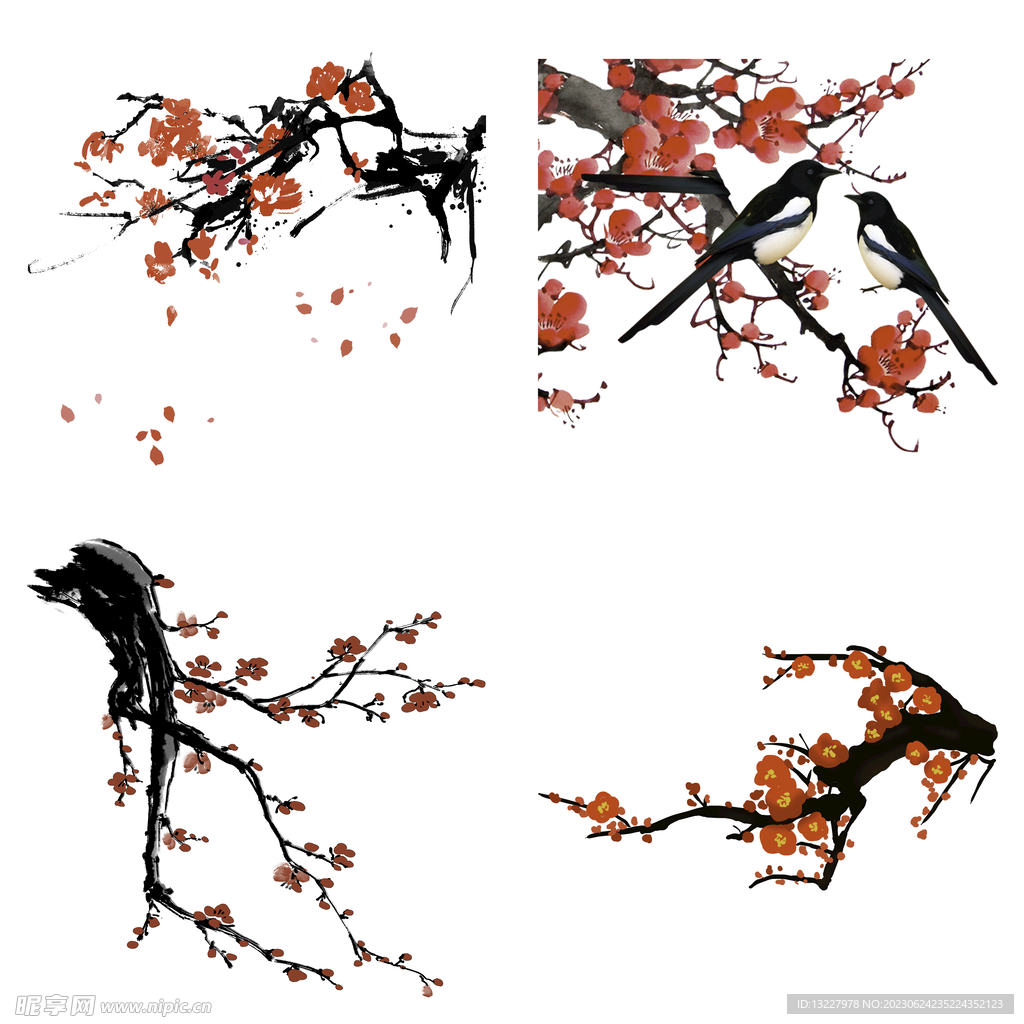 水墨红梅腊梅梅花花卉背景