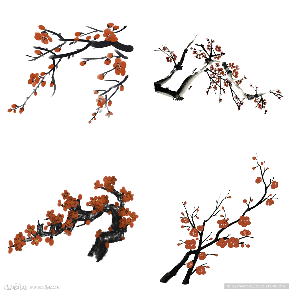 水墨红梅腊梅梅花花卉背景