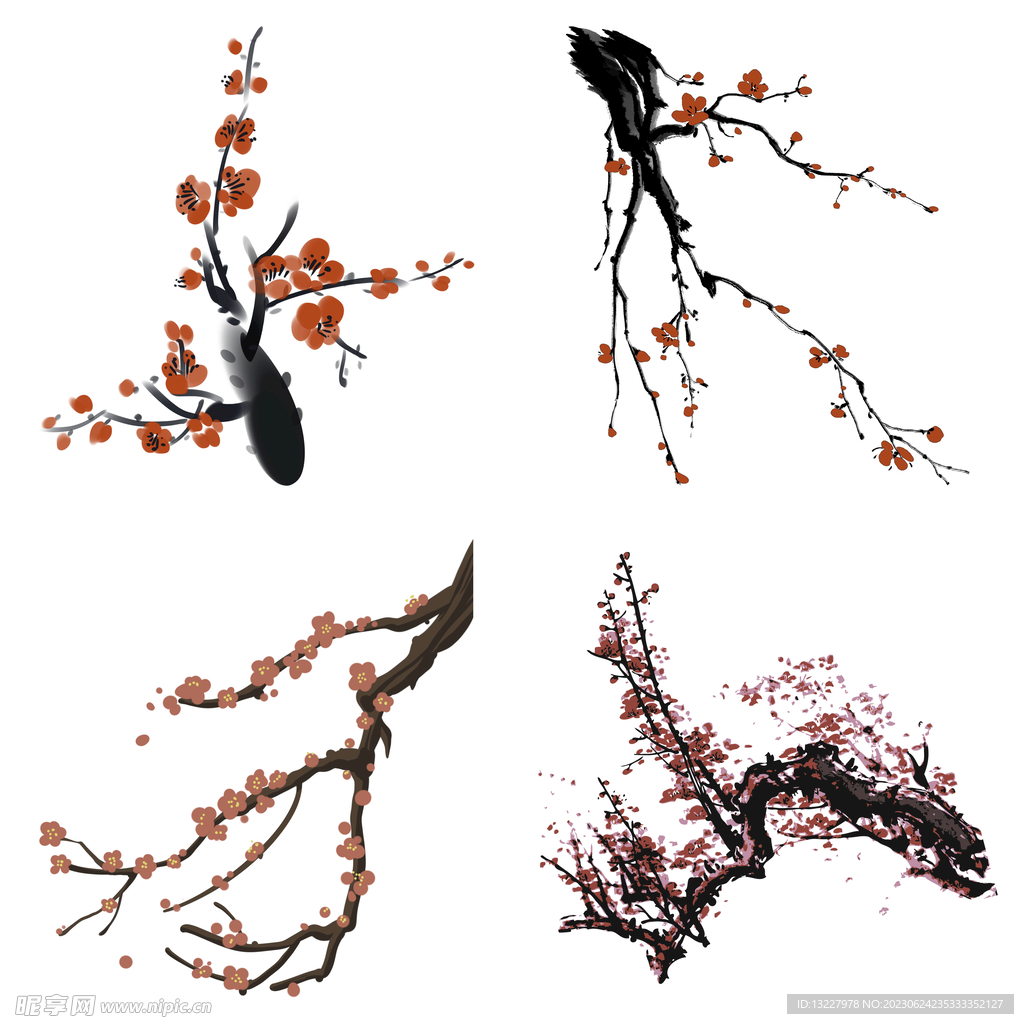 水墨红梅腊梅梅花花卉背景