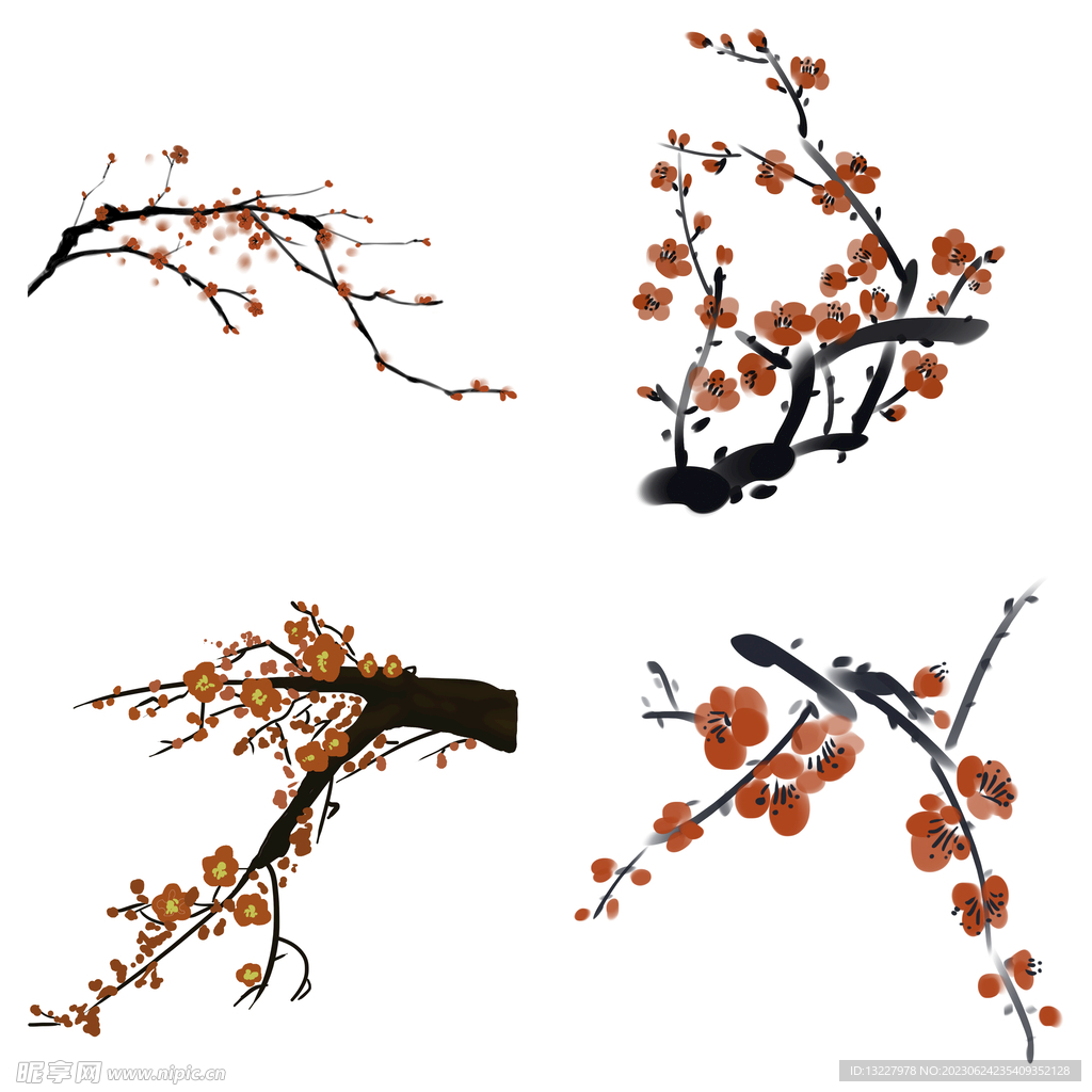 水墨红梅腊梅梅花花卉背景