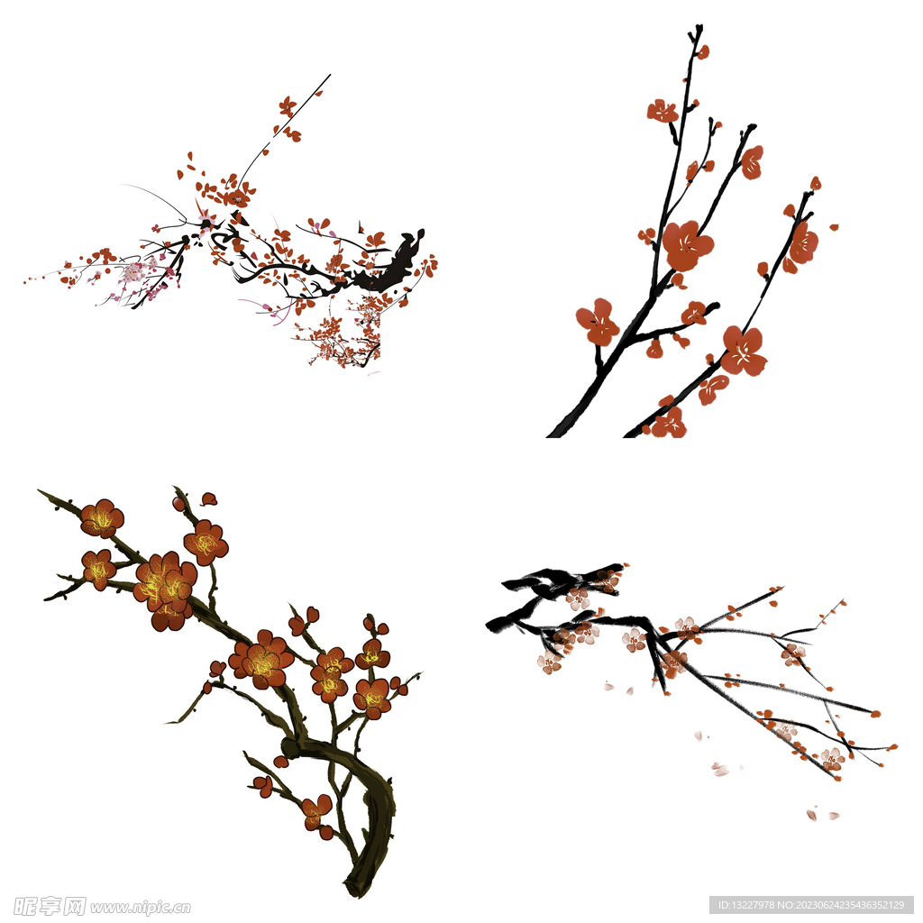 水墨红梅腊梅梅花花卉背景