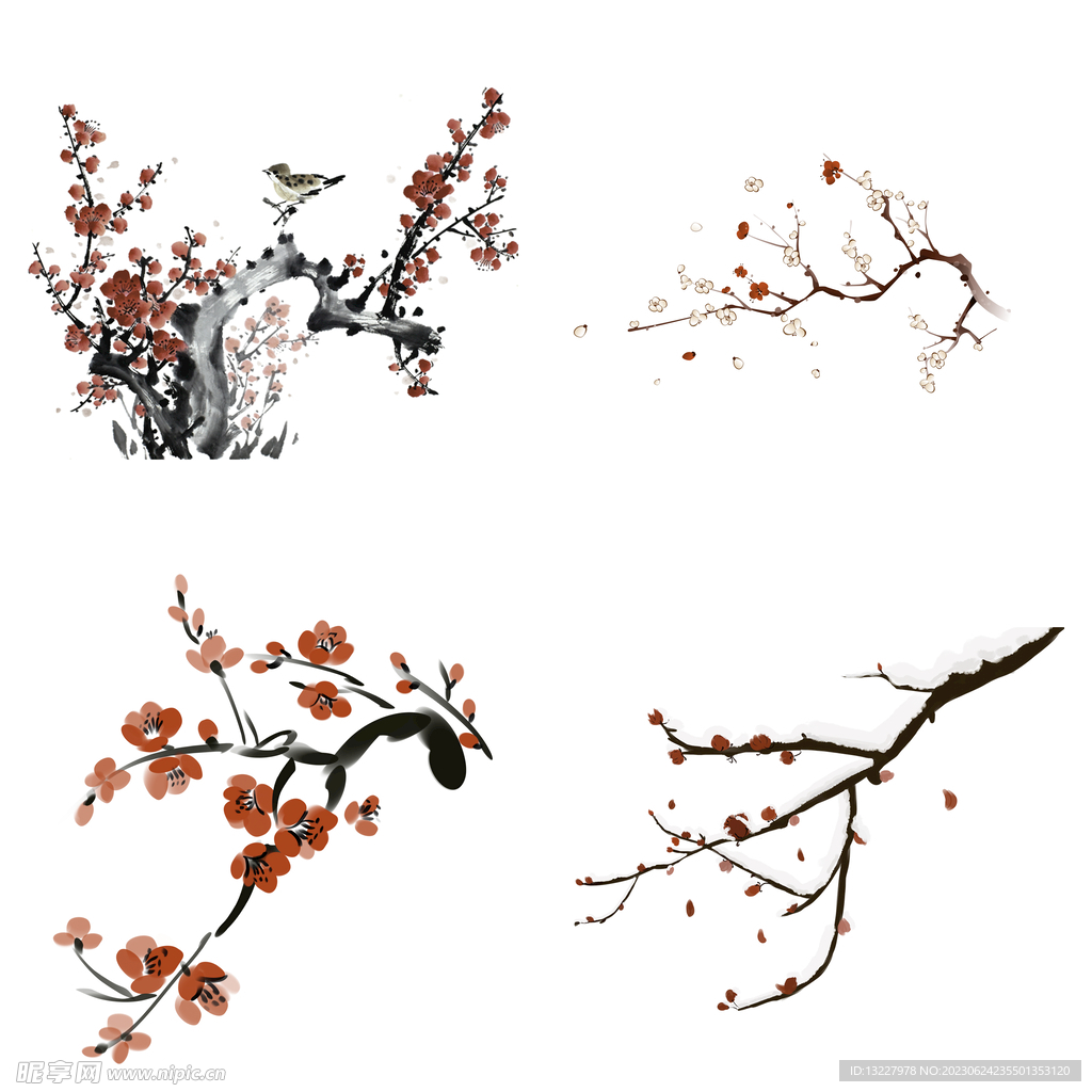 水墨红梅腊梅梅花花卉背景