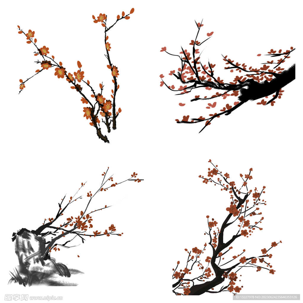 水墨红梅腊梅梅花花卉背景