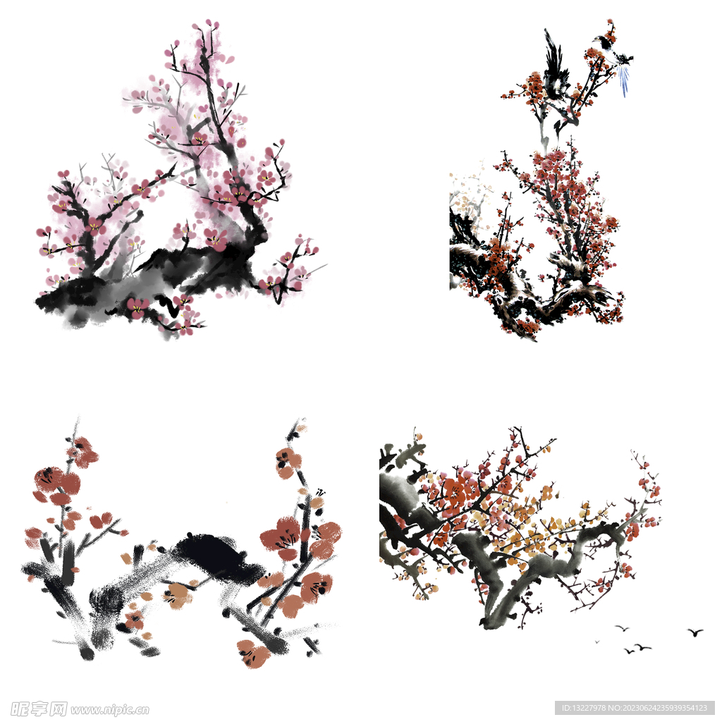 水墨红梅腊梅梅花花卉背景