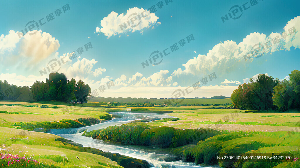 瀑布河流 平原草地 自然风光