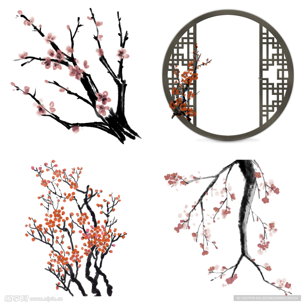 水墨红梅腊梅梅花花卉背景