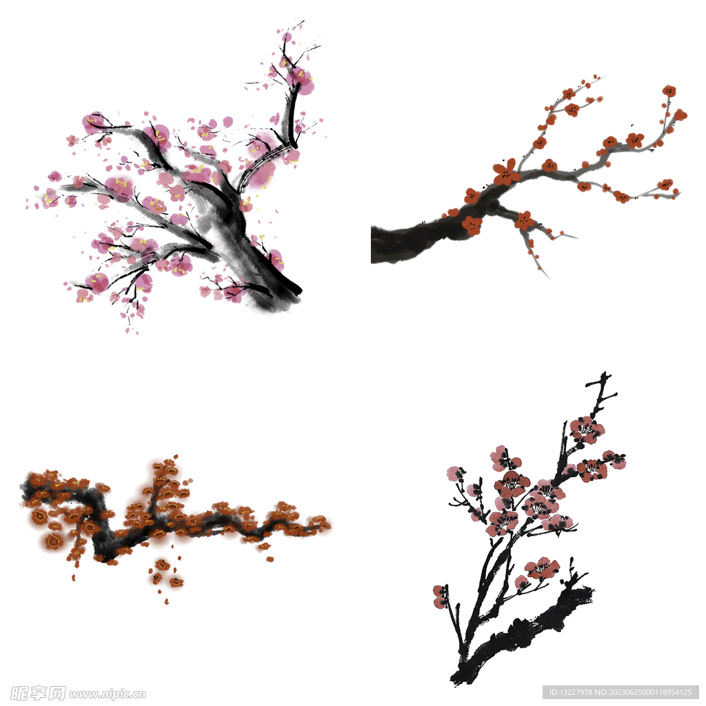 水墨红梅腊梅梅花花卉背景