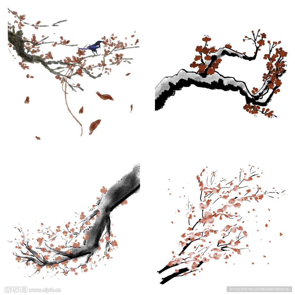 水墨红梅腊梅梅花花卉背景