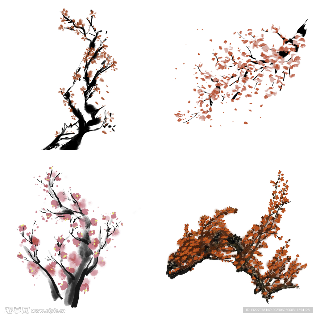 水墨红梅腊梅梅花花卉背景