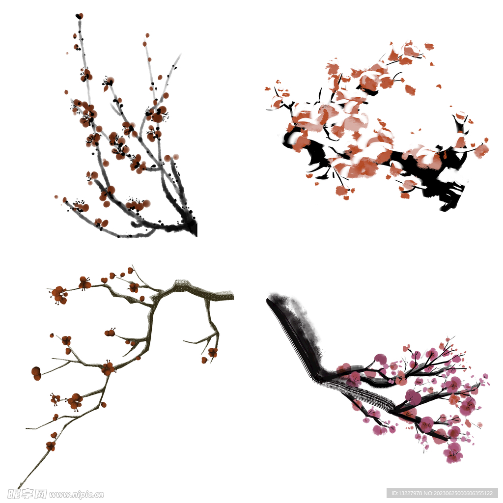 水墨红梅腊梅梅花花卉背景