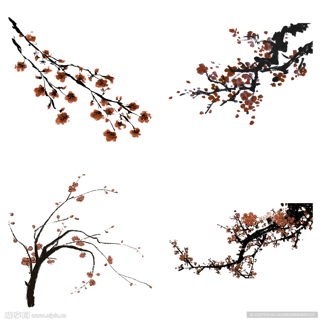 水墨红梅腊梅梅花花卉背景