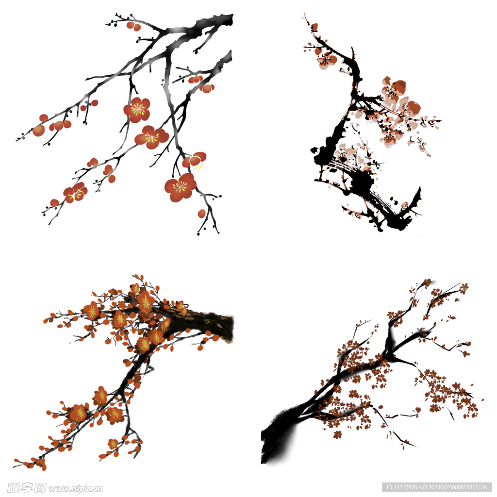 水墨红梅腊梅梅花花卉背景