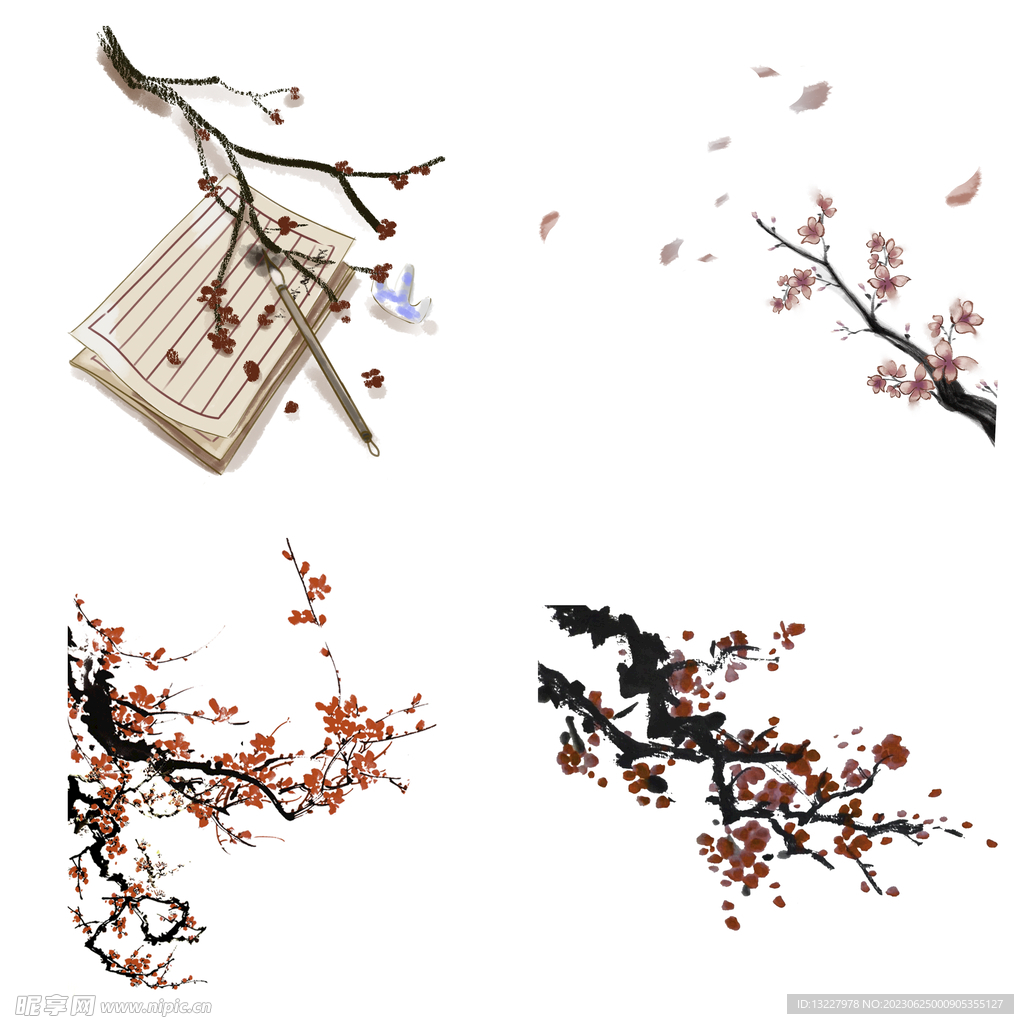 水墨红梅腊梅梅花花卉背景