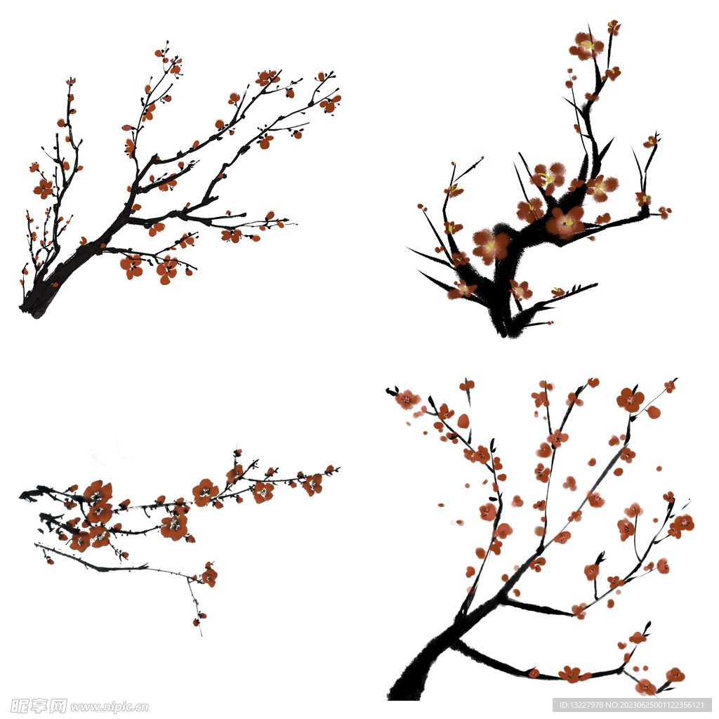 水墨红梅腊梅梅花花卉背景