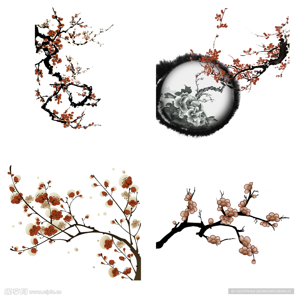 水墨红梅腊梅梅花花卉背景