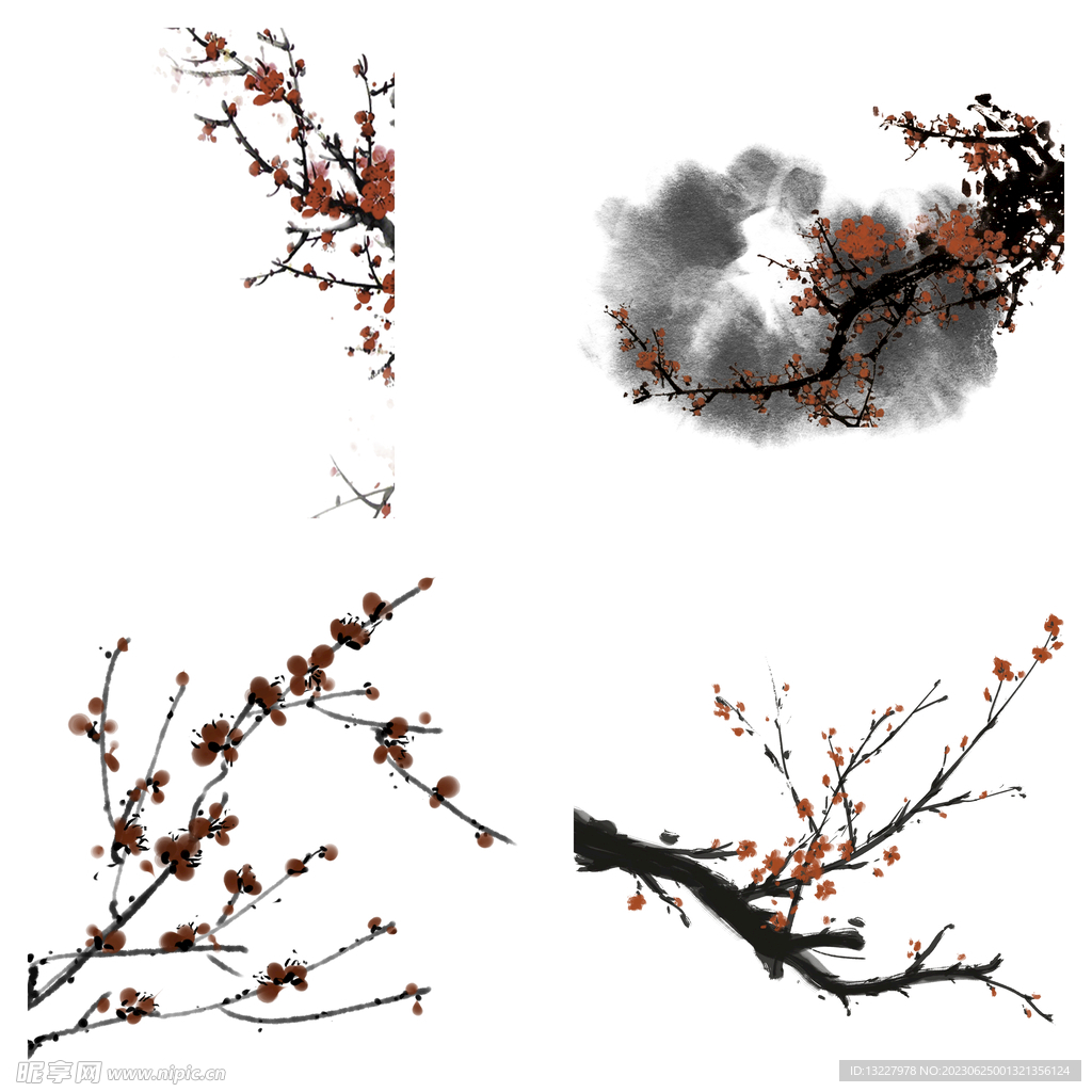 水墨红梅腊梅梅花花卉背景