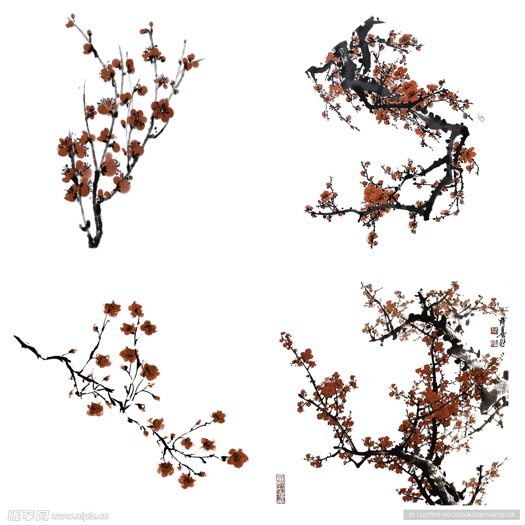 水墨红梅腊梅梅花花卉背景