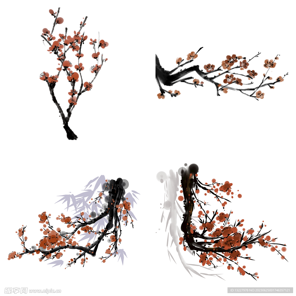 水墨红梅腊梅梅花花卉背景