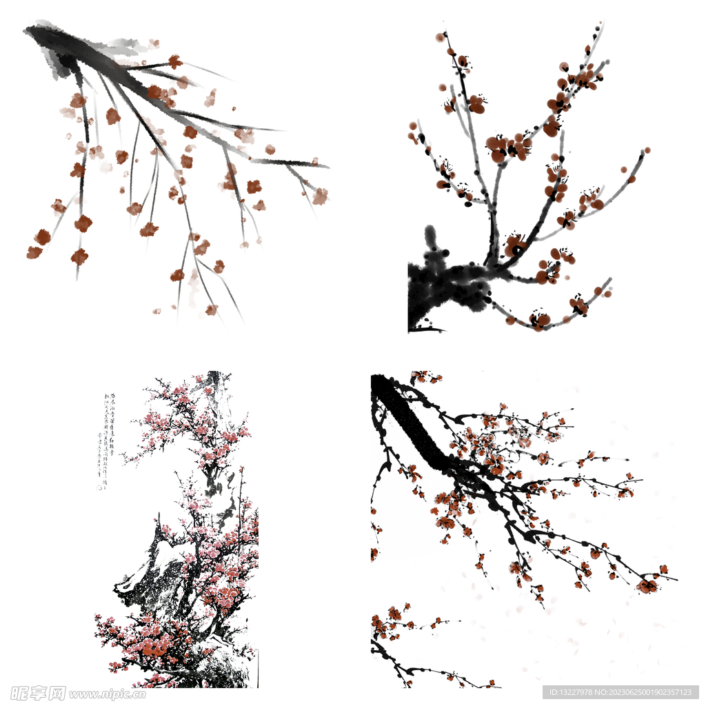 水墨红梅腊梅梅花花卉背景