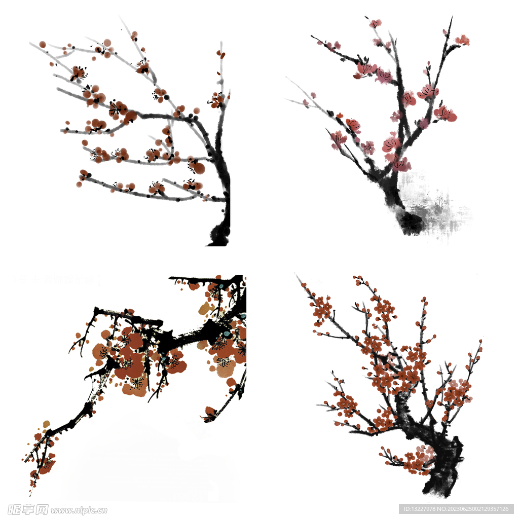 水墨红梅腊梅梅花花卉背景