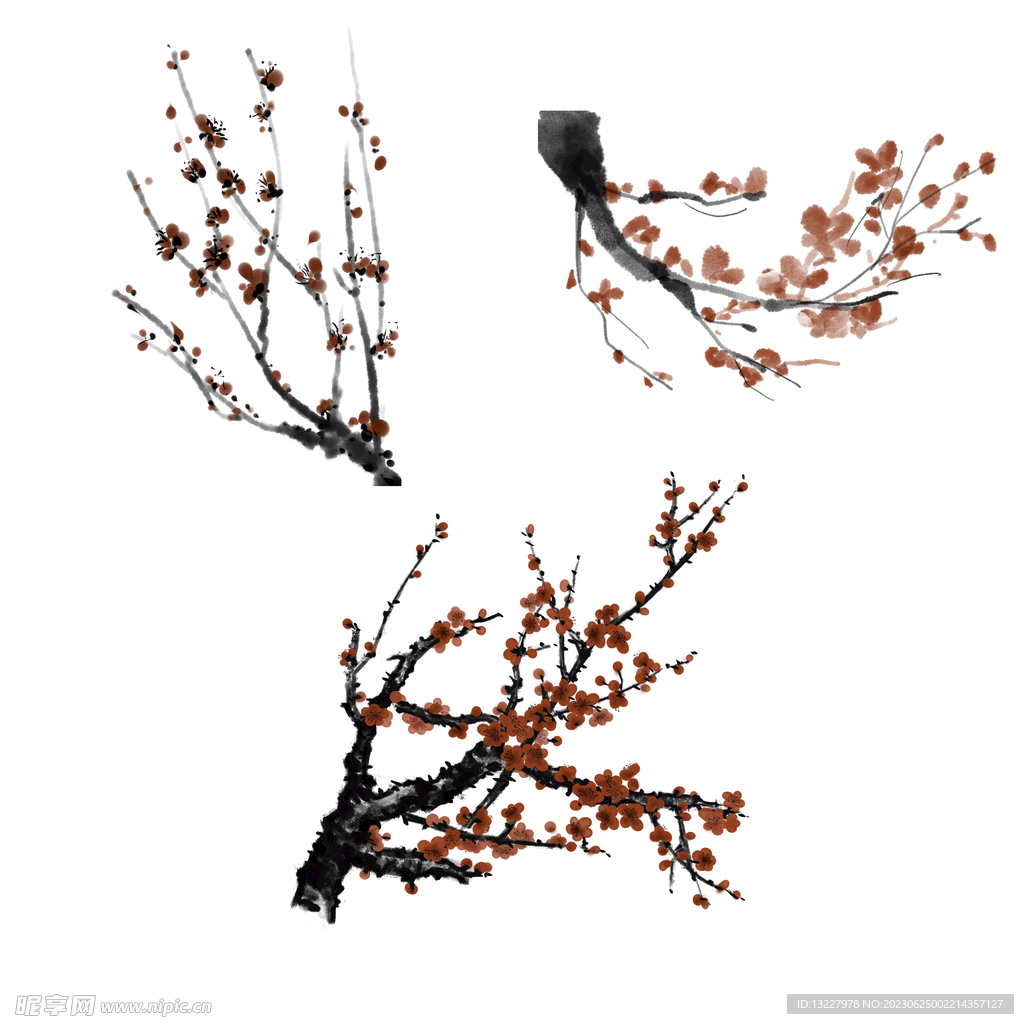 水墨红梅腊梅梅花花卉背景