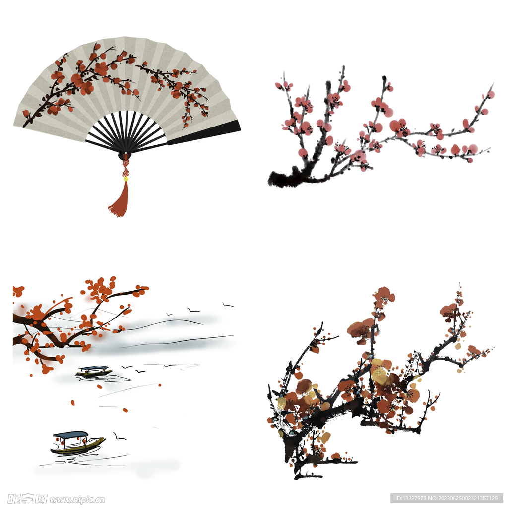 水墨红梅腊梅梅花花卉背景