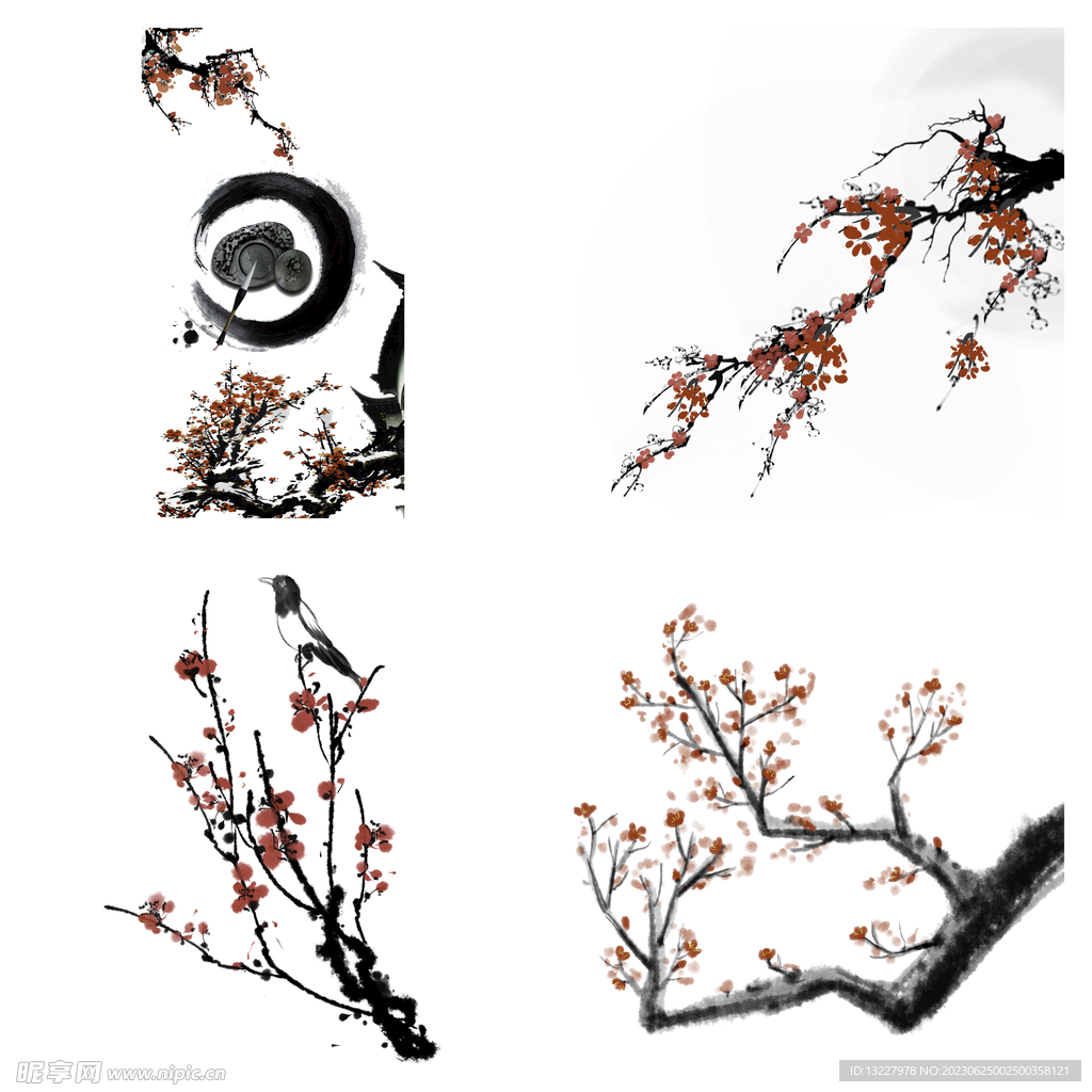 水墨红梅腊梅梅花花卉背景