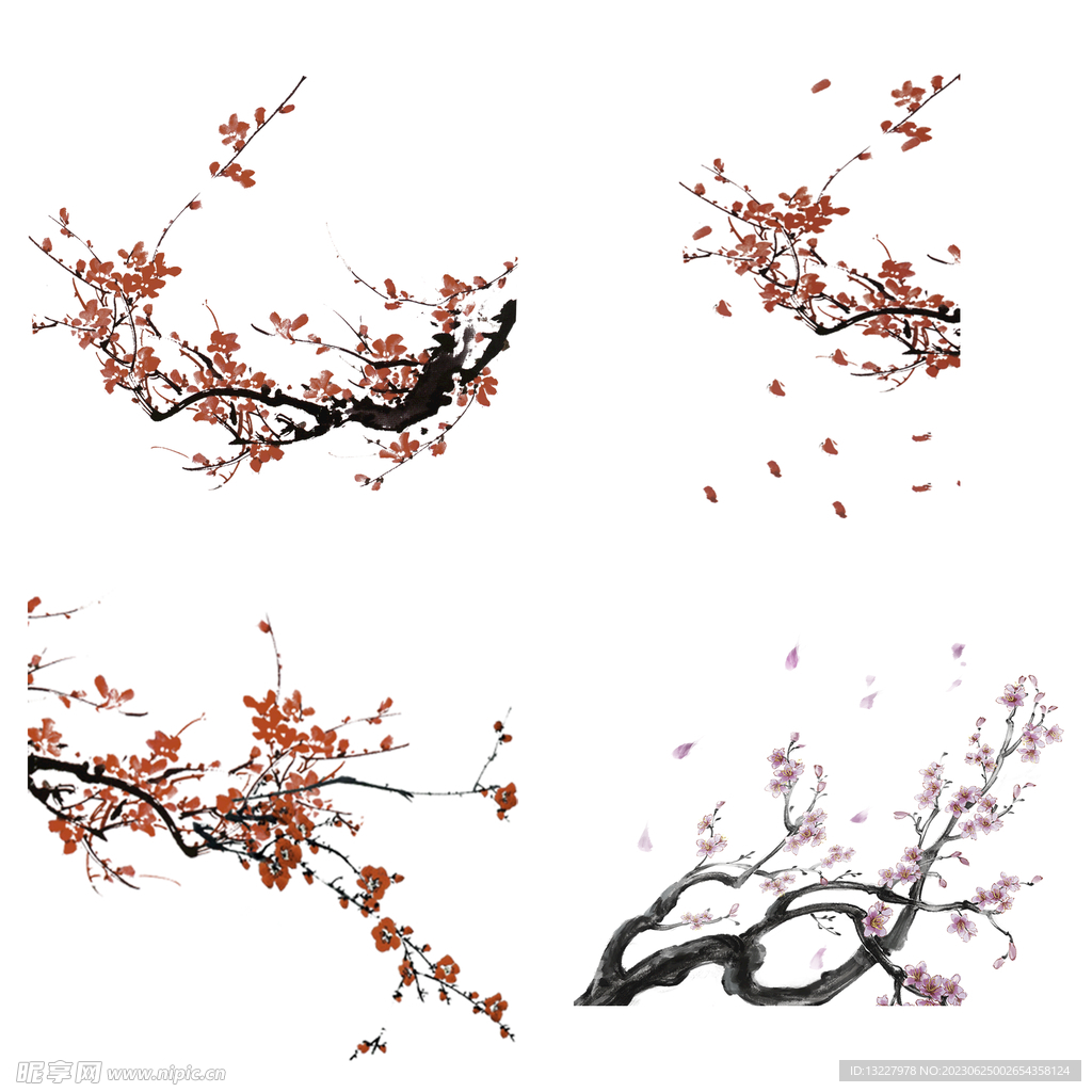 水墨红梅腊梅梅花花卉背景