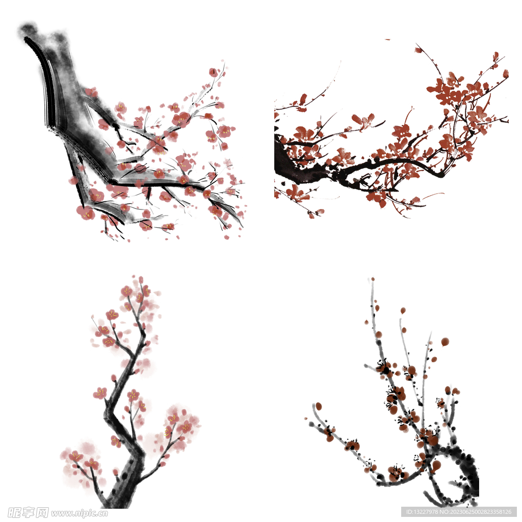 水墨红梅腊梅梅花花卉背景