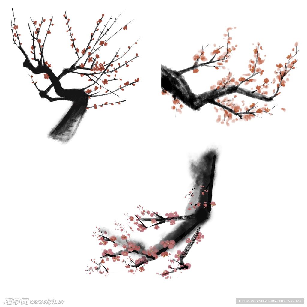 水墨红梅腊梅梅花花卉背景