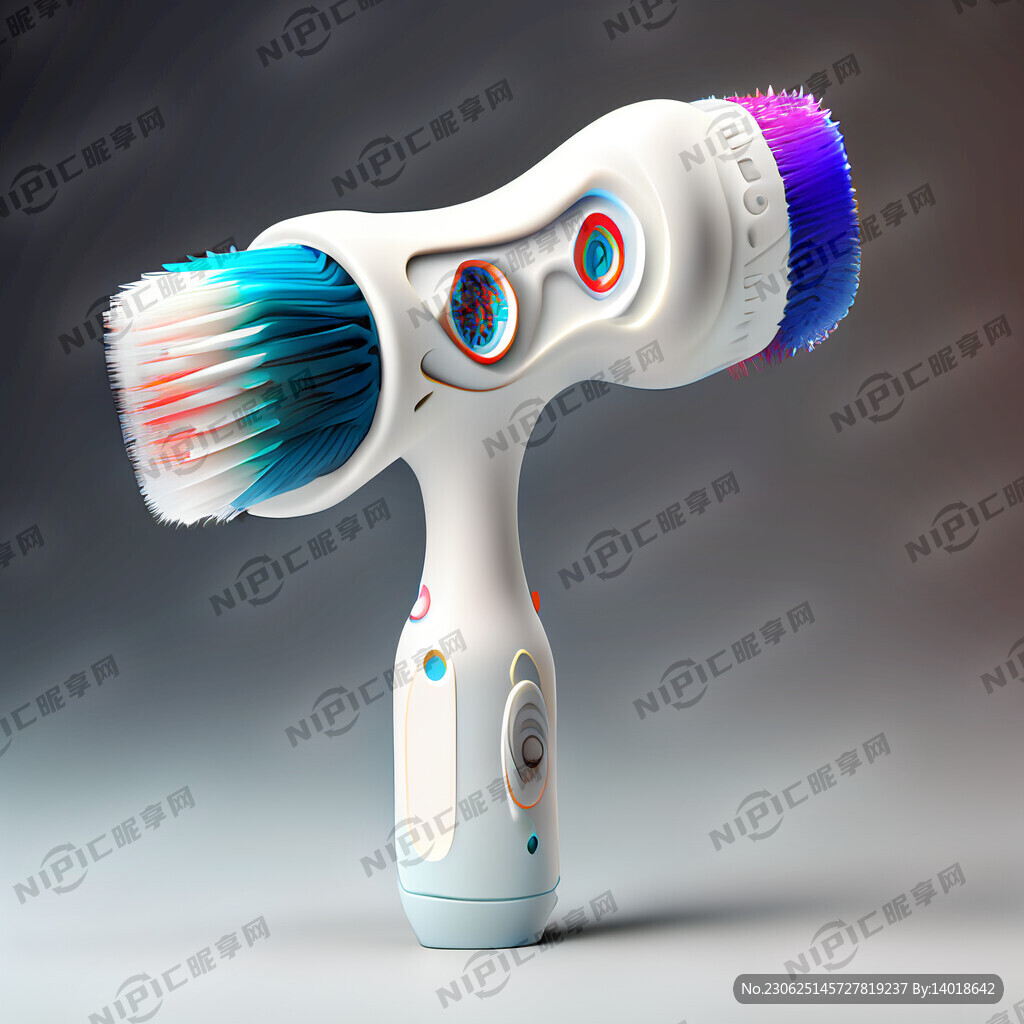 电动牙刷白色的手柄彩色的刷毛