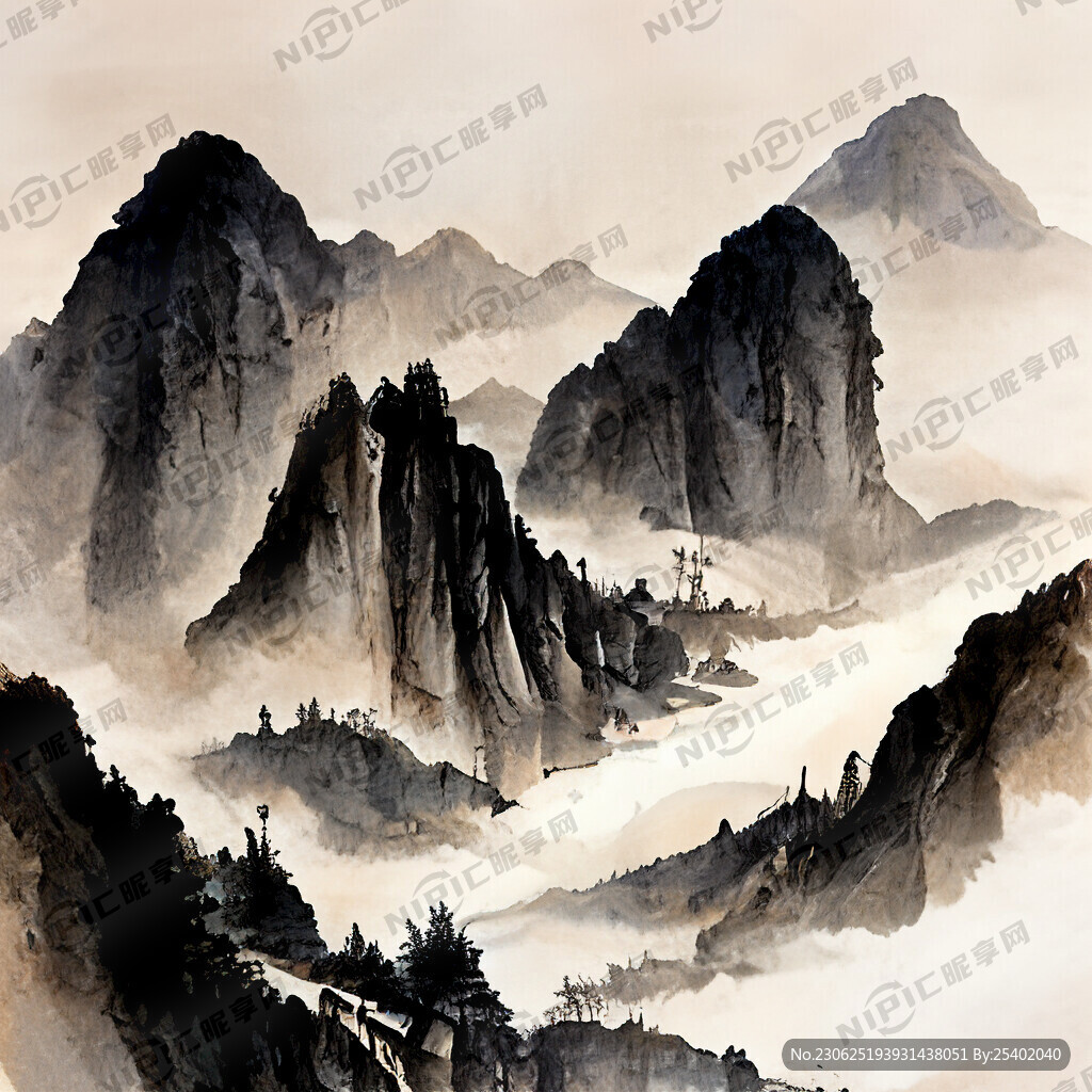 山谷 中国风 中国画 山水