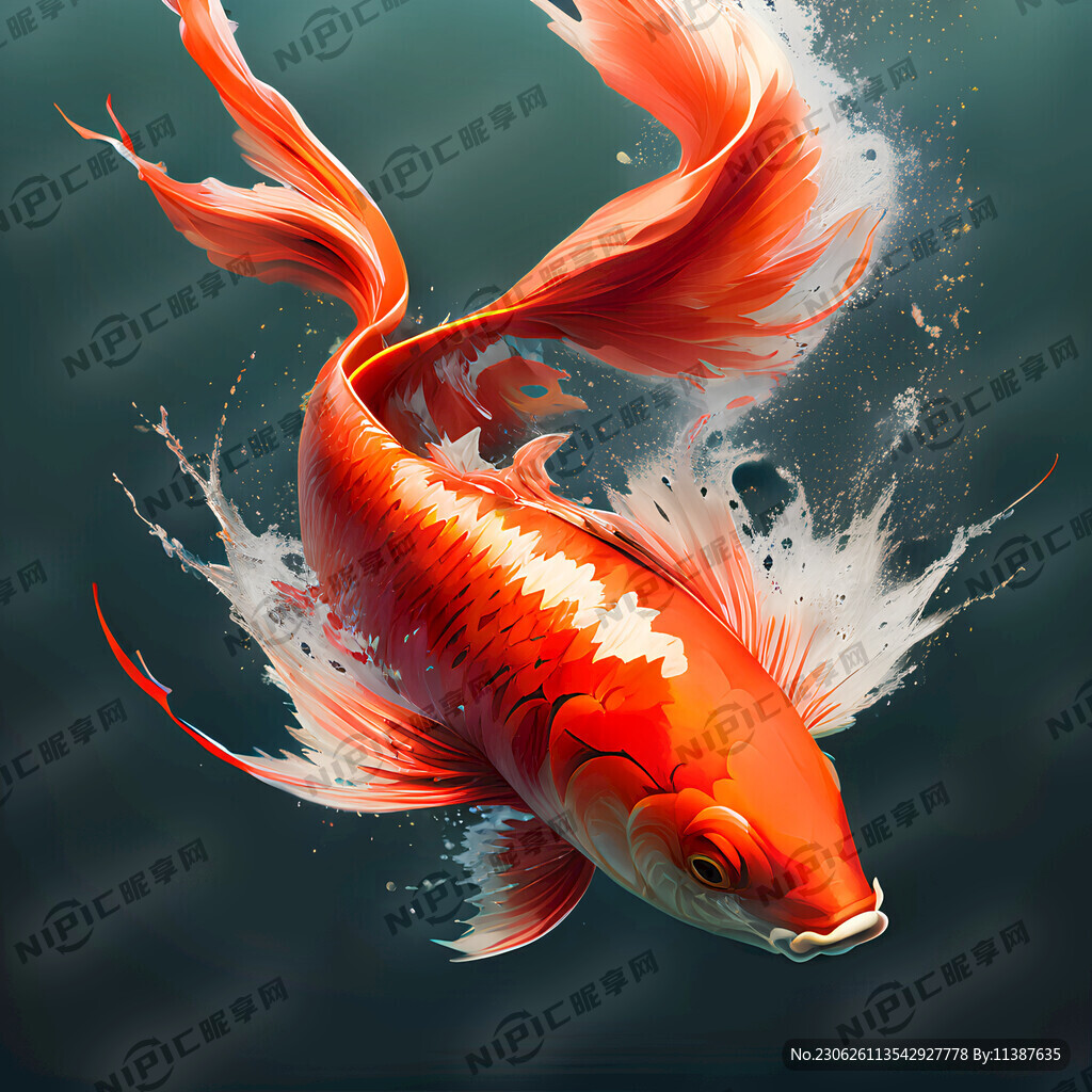 红色的锦鲤从水面一跃而出