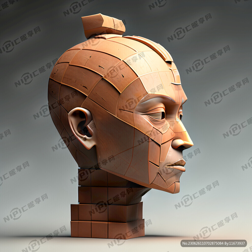一个侧脸的兵马俑以色块形式表现