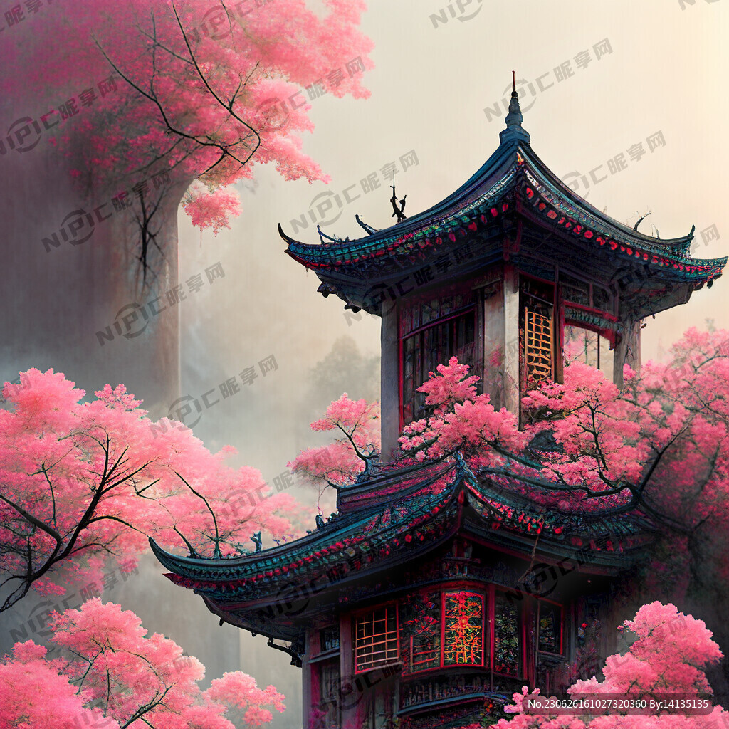 粉色花海 仙界 花型建筑