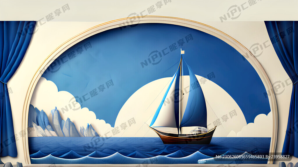蓝色的毕业典礼背景墙 有帆船