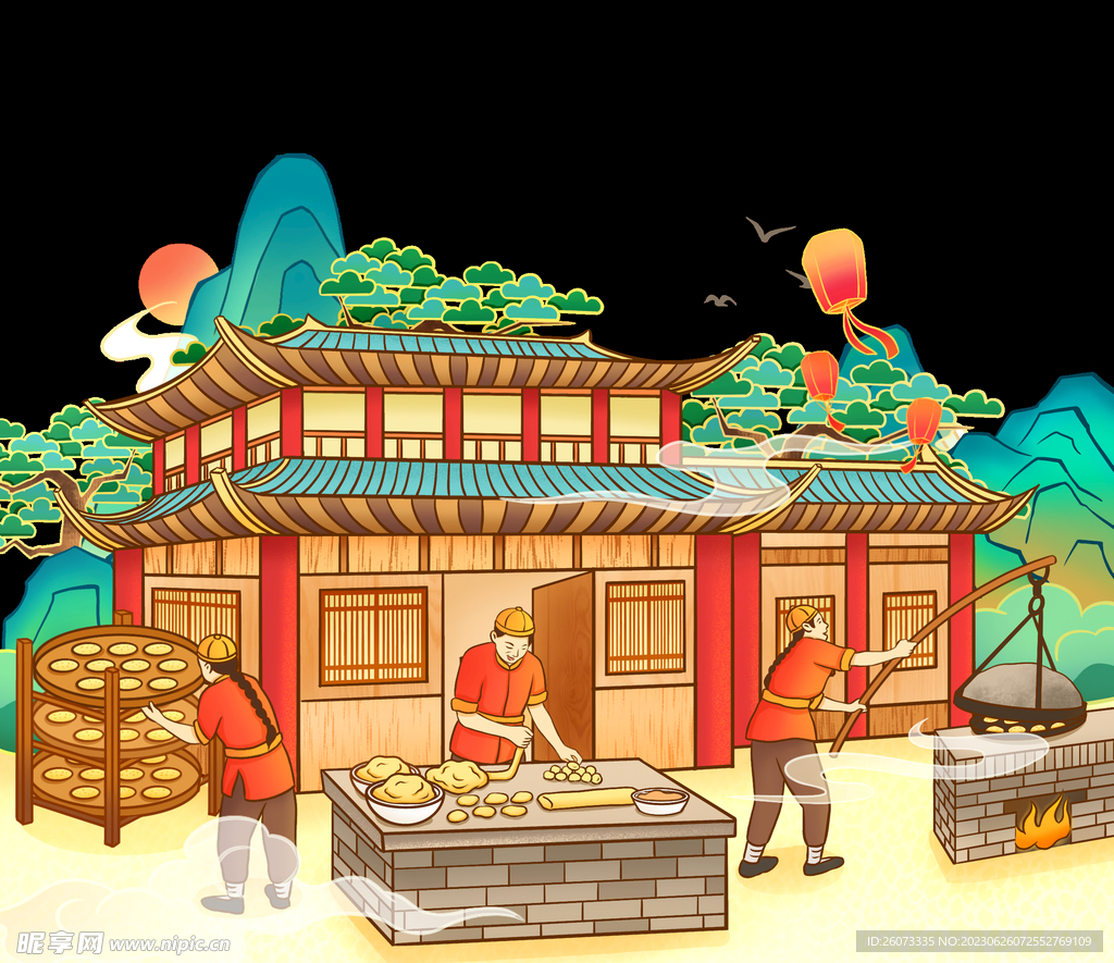 插画  土沱麻饼