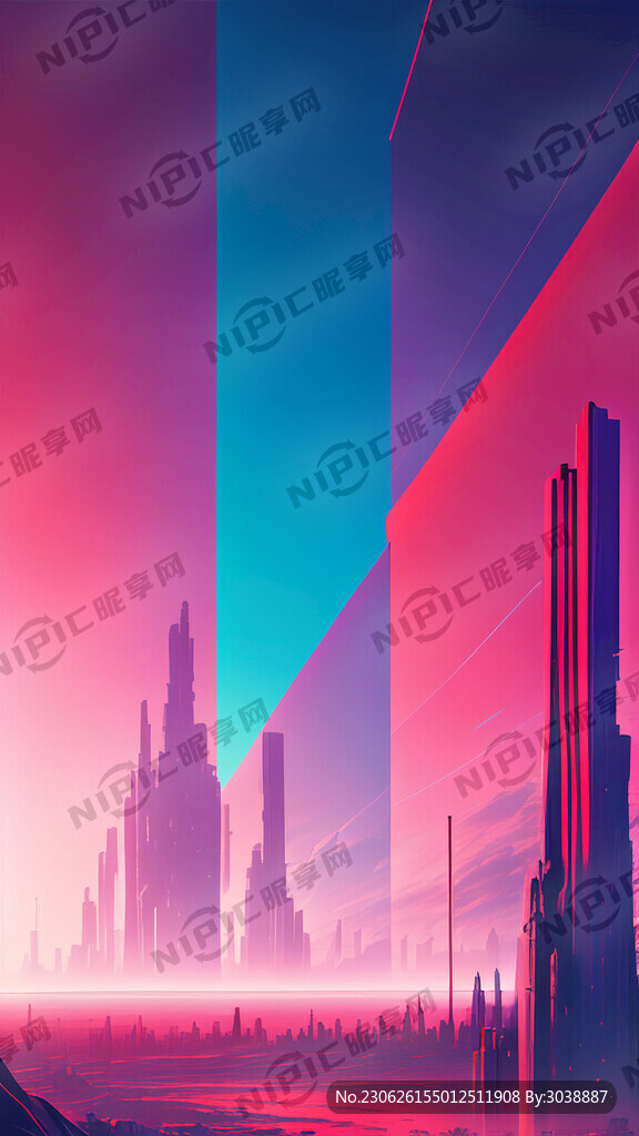 未来的城市景观在深空白炽灯