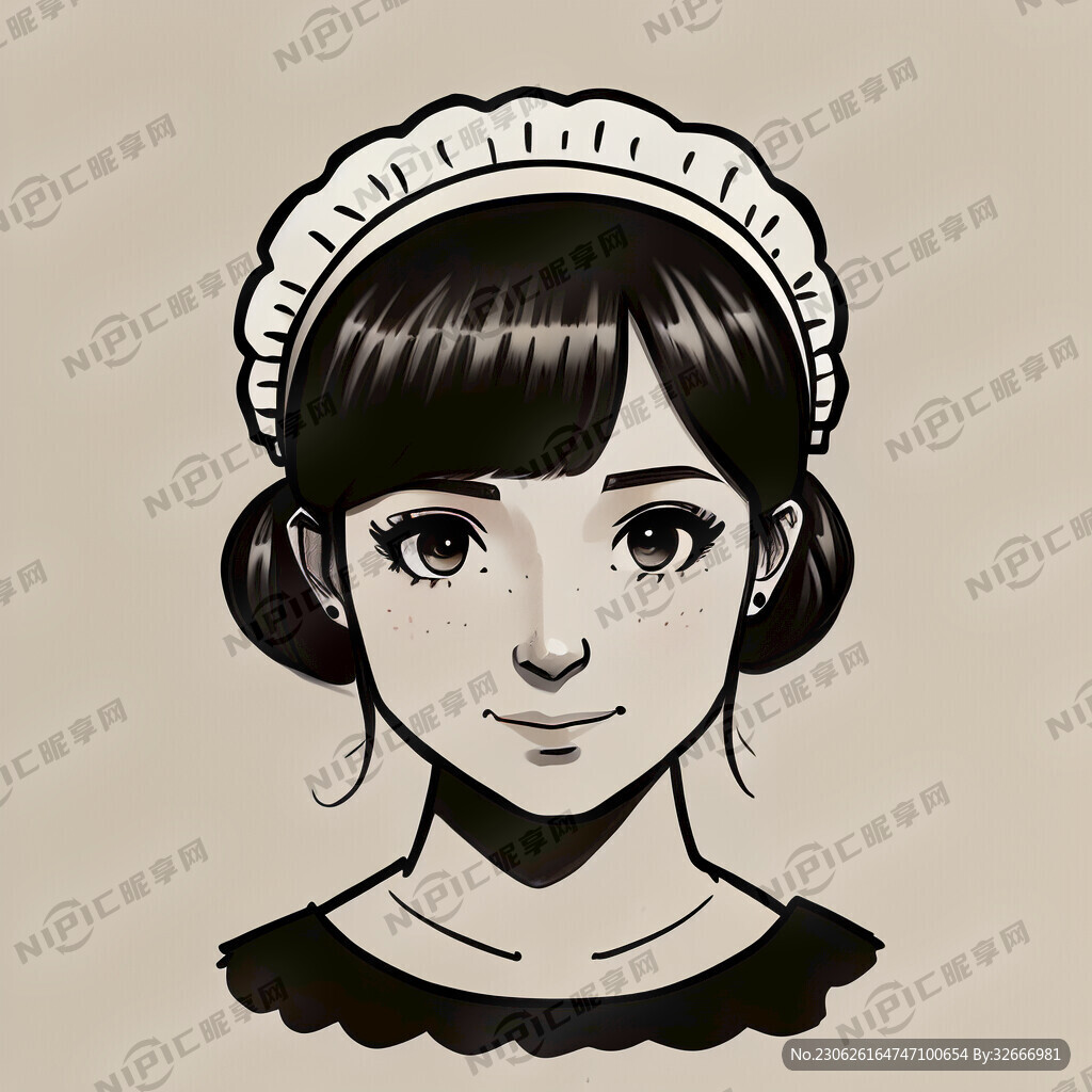 二次元女仆头像简笔画