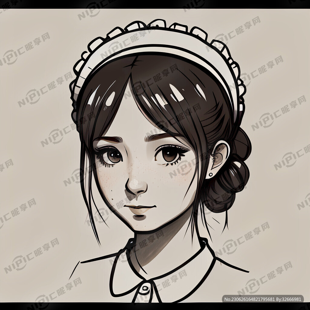 二次元女仆头像简笔画
