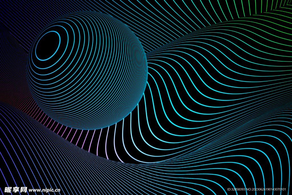 蓝色延伸发光几何线条抽象背景