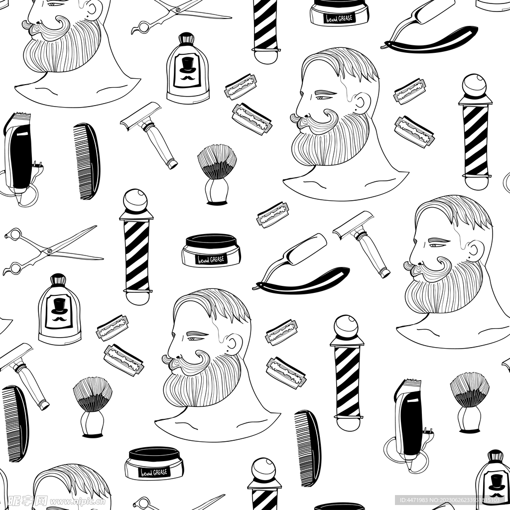 理发店卡通平铺背景