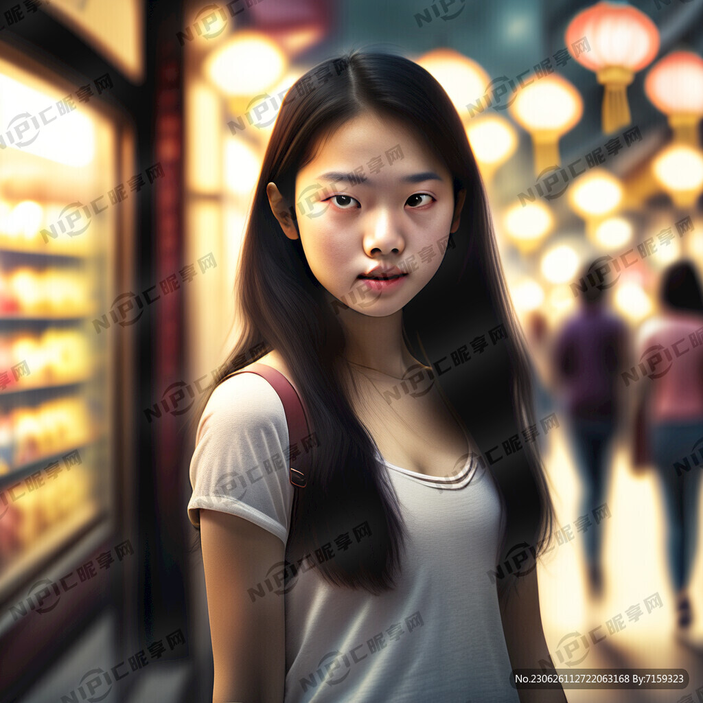 婀娜多姿的少女在街道上购物光影