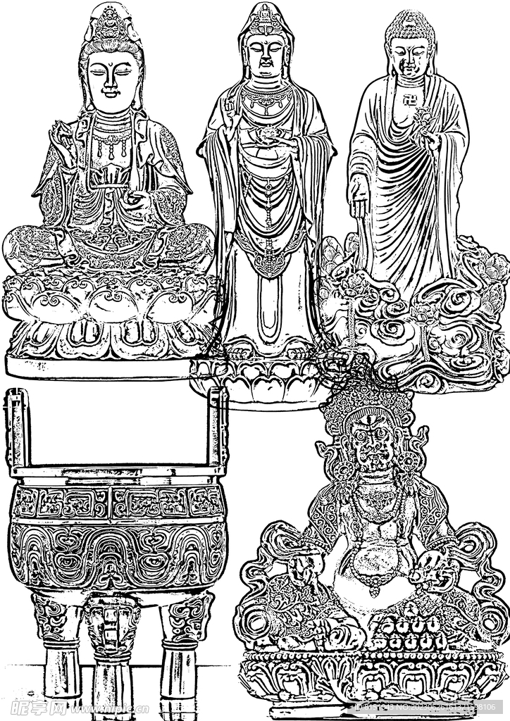 观音白描素材分层