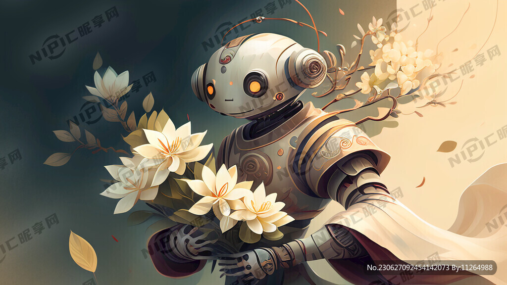 机器人穿着汉服在跑步 暖色调