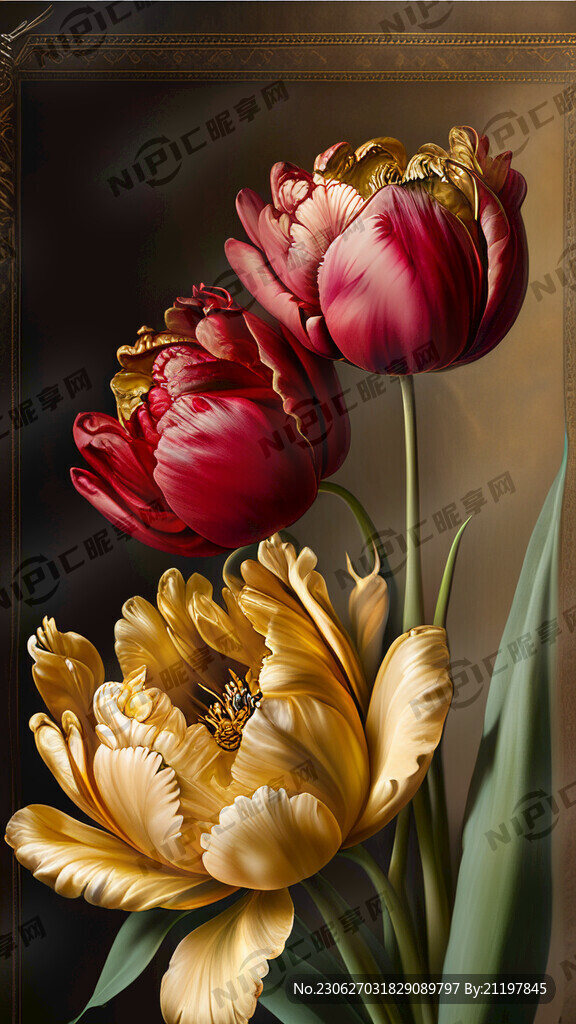 欧式古典油画花卉 牡丹花 静物